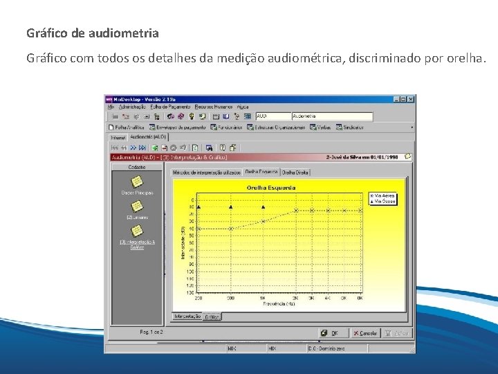 Mix Gráfico de audiometria Gráfico com todos os detalhes da medição audiométrica, discriminado por