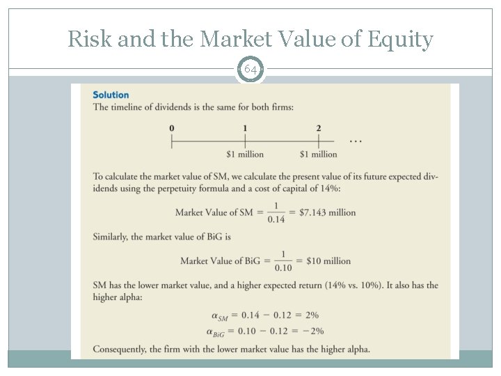 Risk and the Market Value of Equity 64 