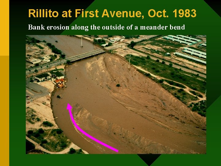 Rillito at First Avenue, Oct. 1983 Bank erosion along the outside of a meander