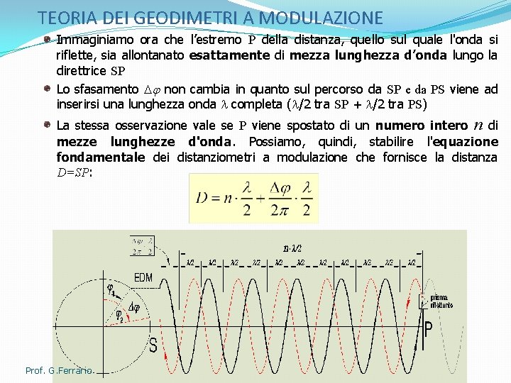 TEORIA DEI GEODIMETRI A MODULAZIONE Immaginiamo ora che l’estremo P della distanza, quello sul