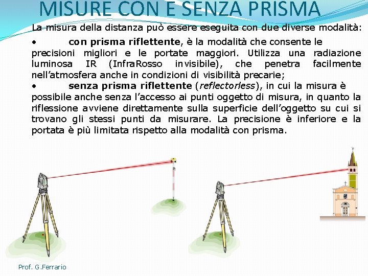 MISURE CON E SENZA PRISMA La misura della distanza può essere eseguita con due