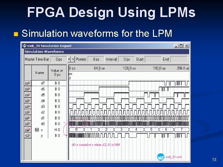 FPGA Design Using LPMs n Simulation waveforms for the LPM multiplexer 58 