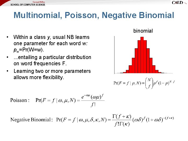 Multinomial, Poisson, Negative Binomial binomial • Within a class y, usual NB learns one Multinomial, Poisson, Negative Binomial binomial • Within a class y, usual NB learns one