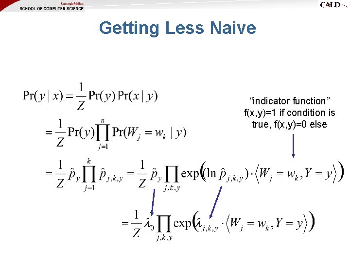 Getting Less Naive “indicator function” f(x, y)=1 if condition is true, f(x, y)=0 else Getting Less Naive “indicator function” f(x, y)=1 if condition is true, f(x, y)=0 else