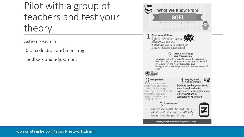 Pilot with a group of teachers and test your theory Action research Data collection