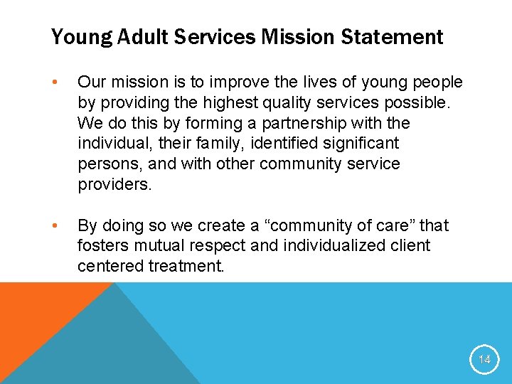 Young Adult Services Mission Statement • Our mission is to improve the lives of
