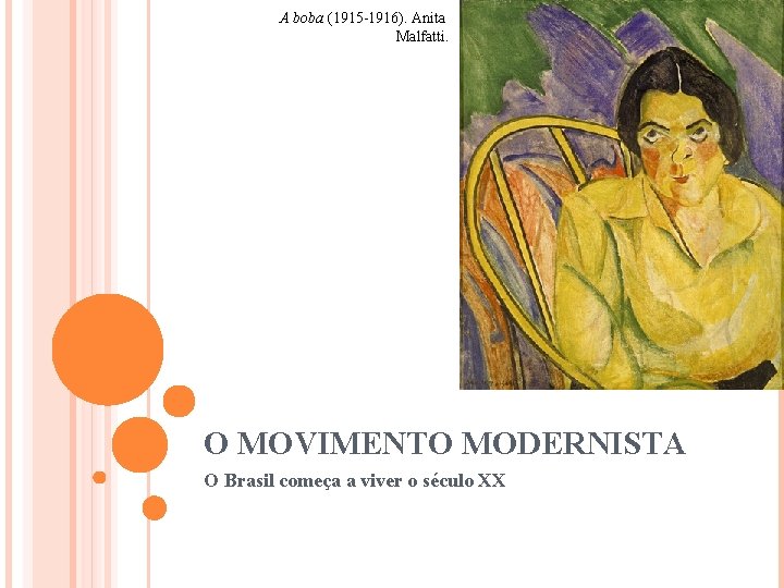 A boba (1915 -1916). Anita Malfatti. O MOVIMENTO MODERNISTA O Brasil começa a viver