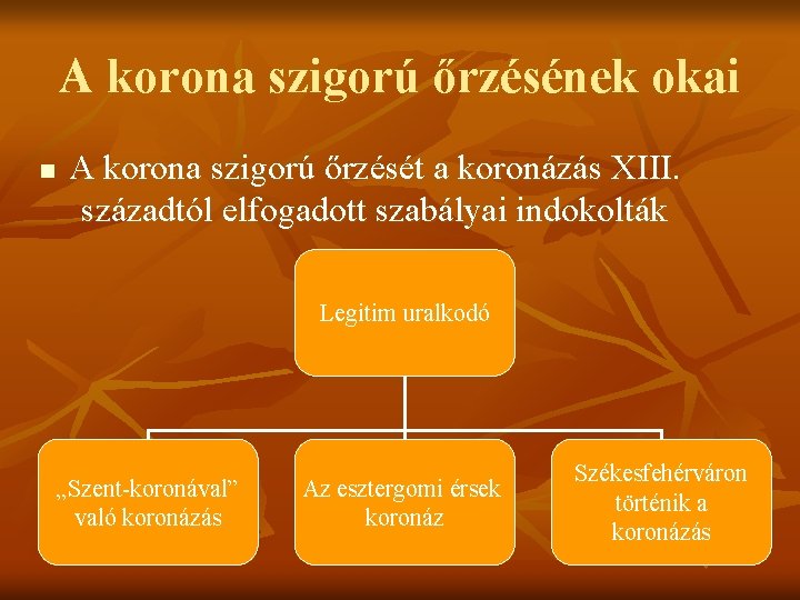 A korona szigorú őrzésének okai n A korona szigorú őrzését a koronázás XIII. századtól