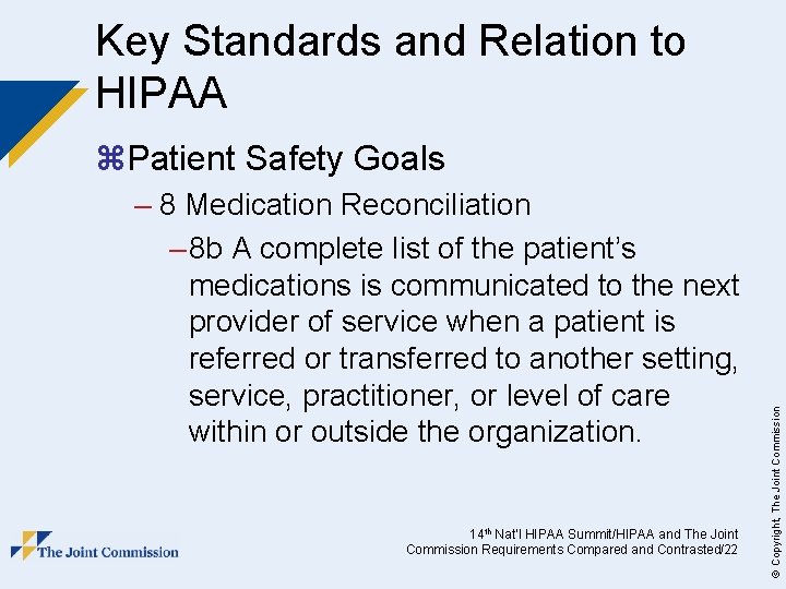 Key Standards and Relation to HIPAA – 8 Medication Reconciliation – 8 b A