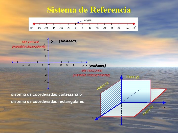 Sistema de Referencia y + ( unidades) l eje vertical 3 (variable dependiente) l