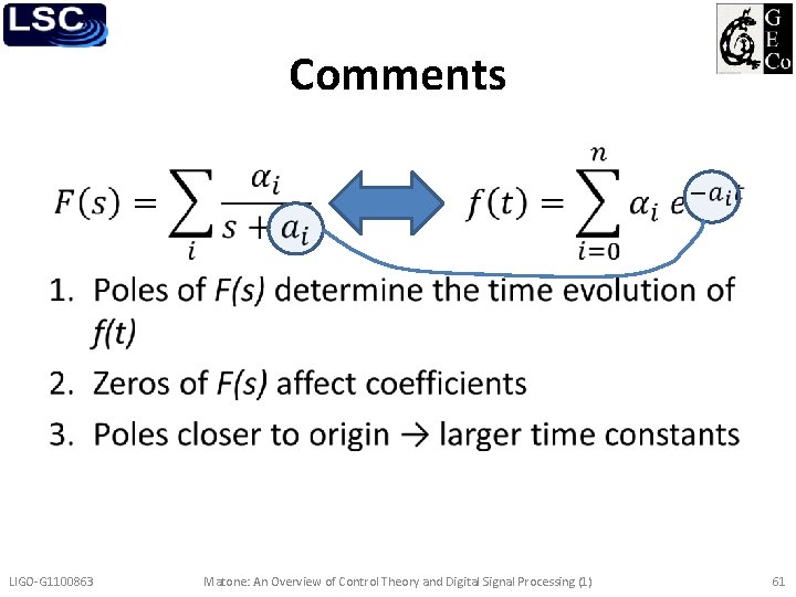 Comments • LIGO-G 1100863 Matone: An Overview of Control Theory and Digital Signal Processing