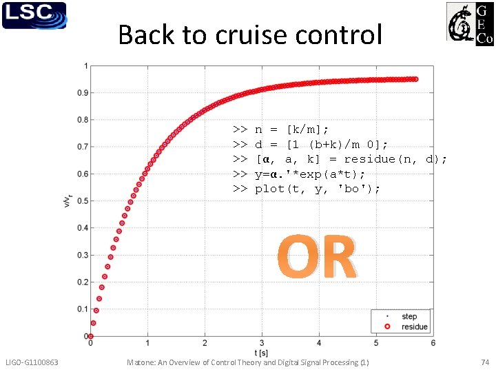 Back to cruise control >> >> >> n = [k/m]; d = [1 (b+k)/m