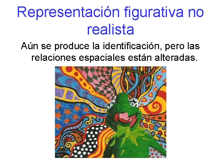 Representación figurativa no realista Aún se produce la identificación, pero las relaciones espaciales están