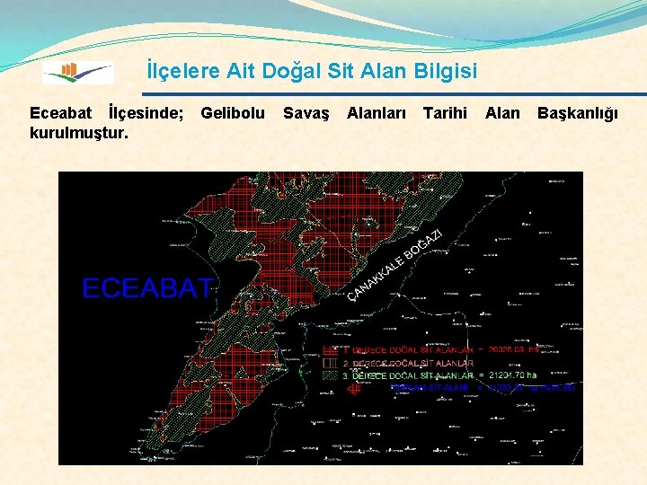 İlçelere Ait Doğal Sit Alan Bilgisi Eceabat İlçesinde; kurulmuştur. Gelibolu Savaş Alanları Tarihi Alan