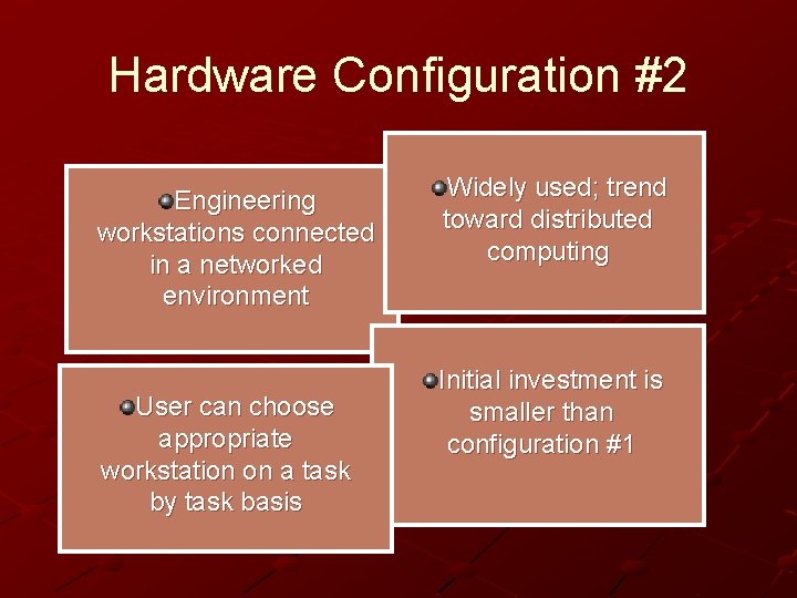 Hardware Configuration #2 Engineering workstations connected in a networked environment User can choose appropriate Hardware Configuration #2 Engineering workstations connected in a networked environment User can choose appropriate