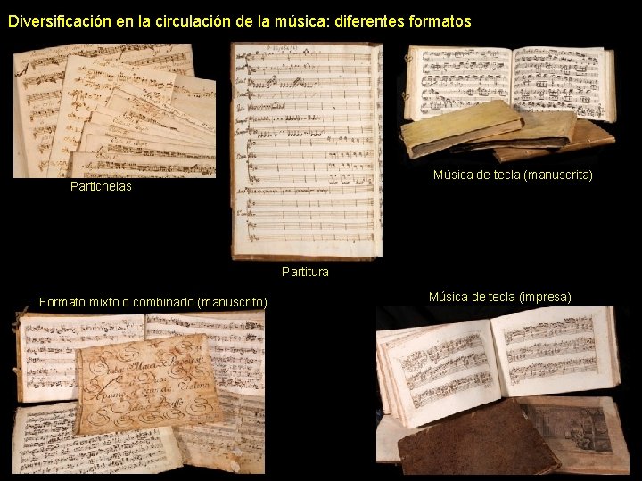 Diversificación en la circulación de la música: diferentes formatos Música de tecla (manuscrita) Partichelas