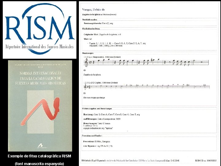 Exemple de fitxa catalogràfica RISM (font manuscrita espanyola) 