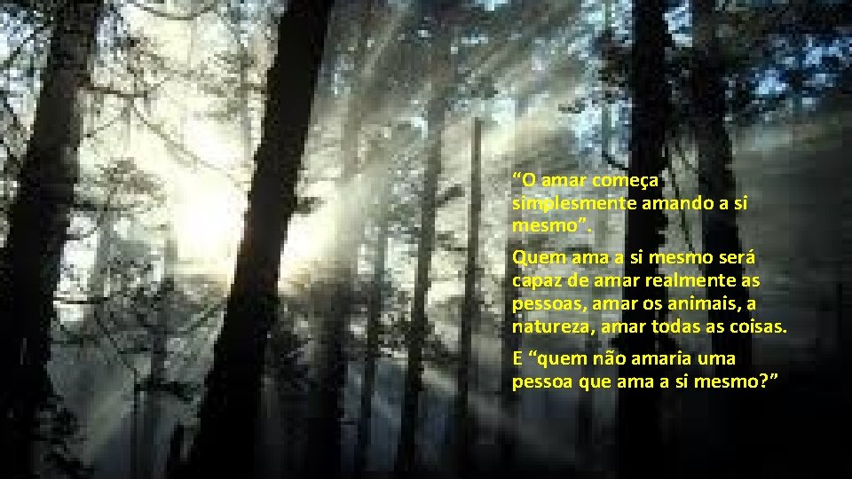 “O amar começa simplesmente amando a si mesmo”. Quem ama a si mesmo será “O amar começa simplesmente amando a si mesmo”. Quem ama a si mesmo será