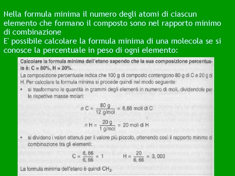 Nella formula minima il numero degli atomi di ciascun elemento che formano il composto