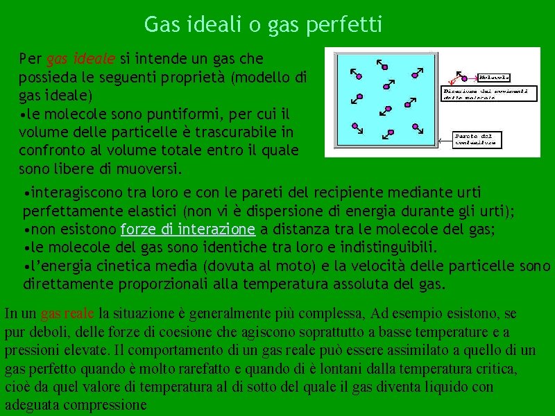 Gas ideali o gas perfetti Per gas ideale si intende un gas che possieda