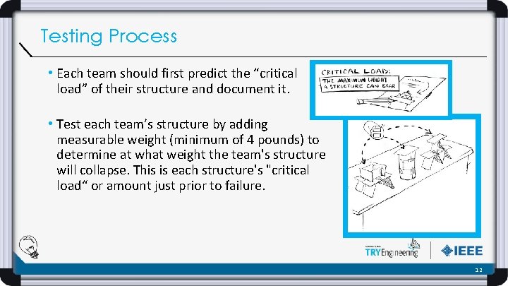 Testing Process • Each team should first predict the “critical load” of their structure