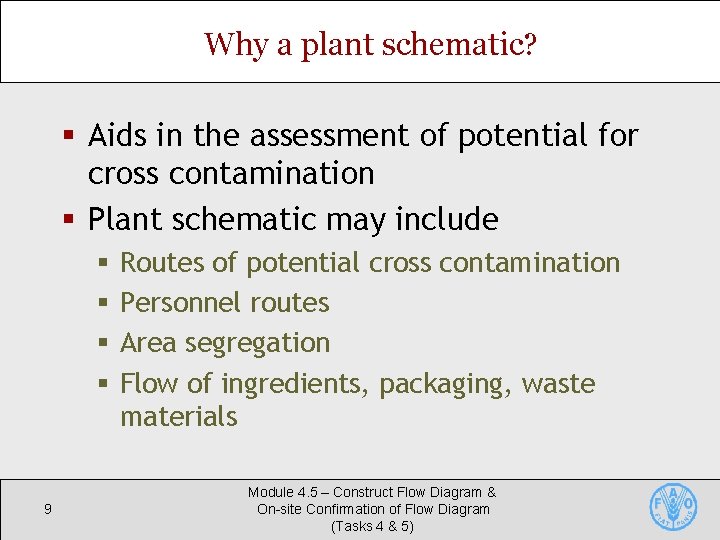 Why a plant schematic? § Aids in the assessment of potential for cross contamination