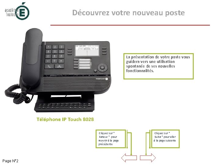  Découvrez votre nouveau poste La présentation de votre poste vous guidera vers une