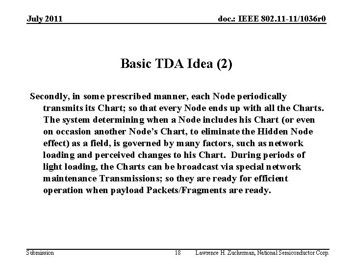 July 2011 doc. : IEEE 802. 11 -11/1036 r 0 Basic TDA Idea (2)