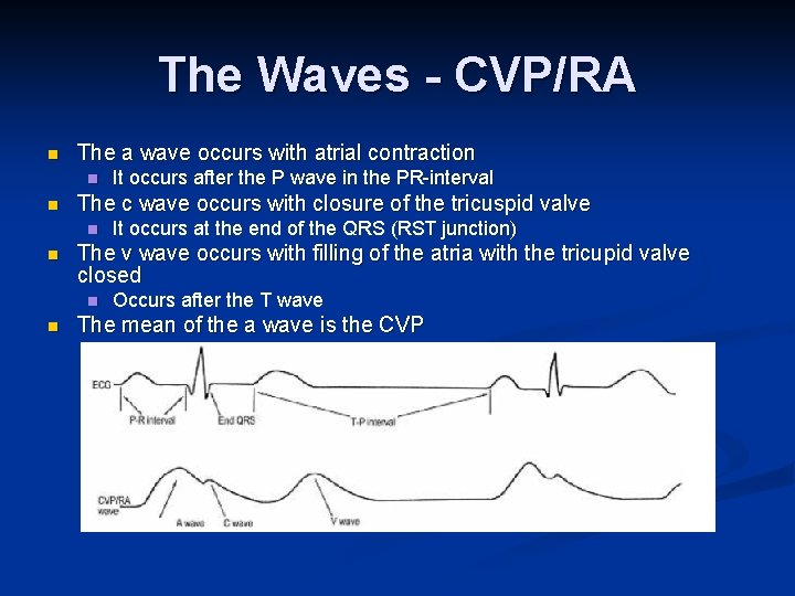 The Waves - CVP/RA n The a wave occurs with atrial contraction n n