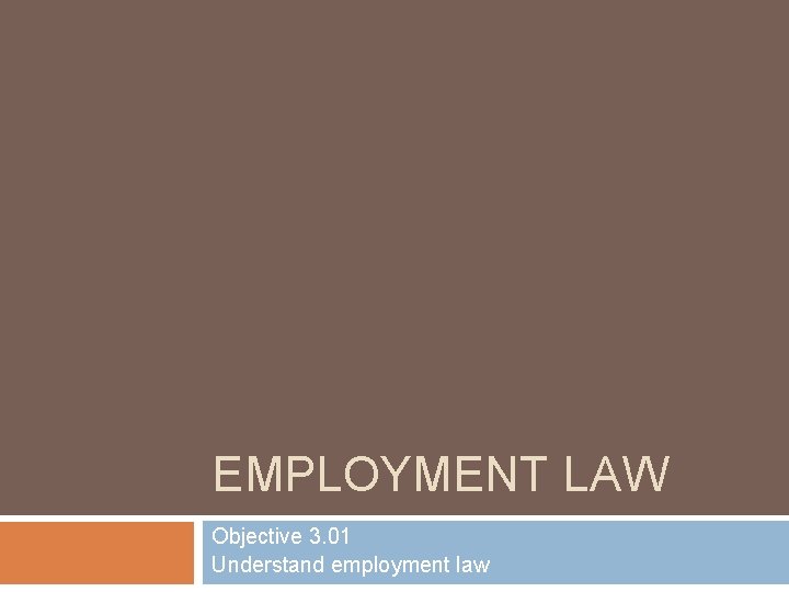 EMPLOYMENT LAW Objective 3. 01 Understand employment law 