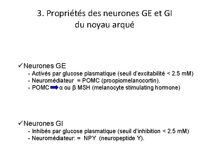 3. Propriétés des neurones GE et GI du noyau arqué üNeurones GE - Activés