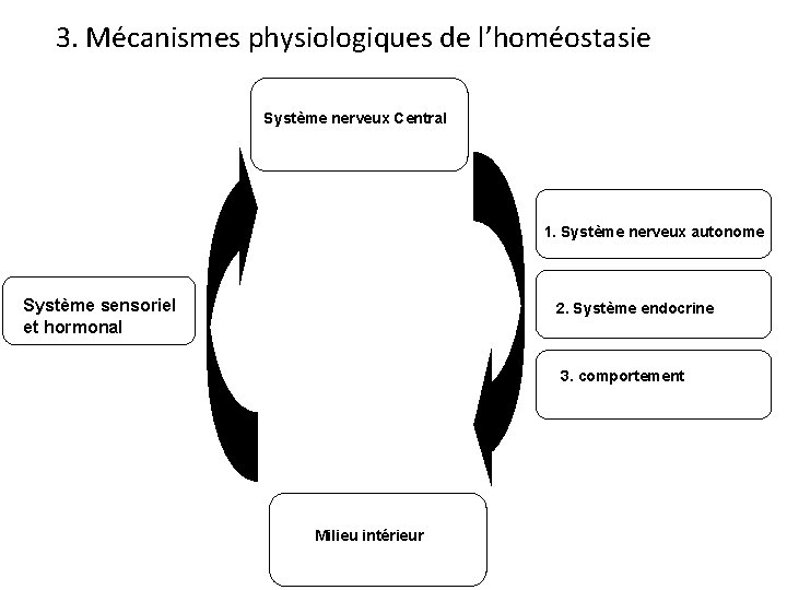 3. Mécanismes physiologiques de l’homéostasie Système nerveux Central 1. Système nerveux autonome Système sensoriel