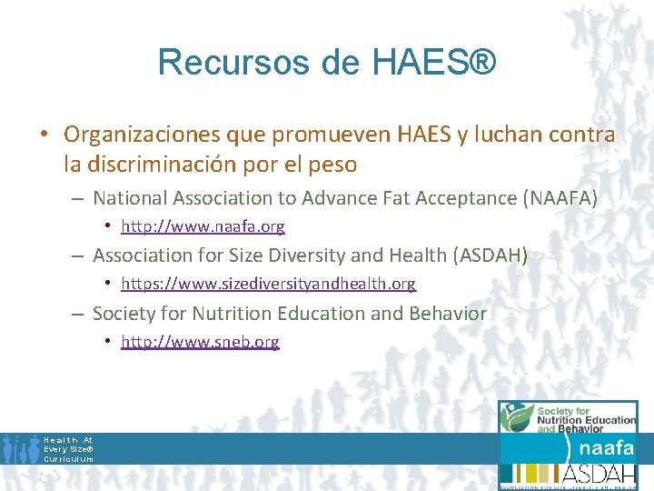 Recursos de HAES® • Organizaciones que promueven HAES y luchan contra la discriminación por