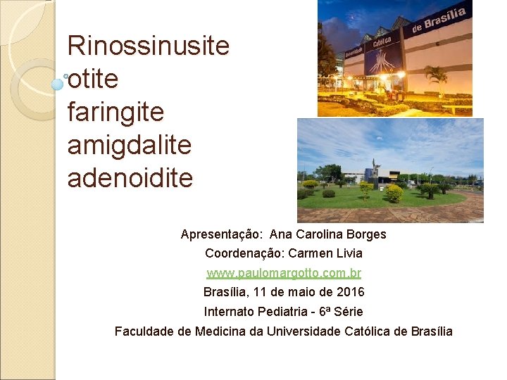 Rinossinusite otite faringite amigdalite adenoidite Apresentação: Ana Carolina Borges Coordenação: Carmen Livia www. paulomargotto.