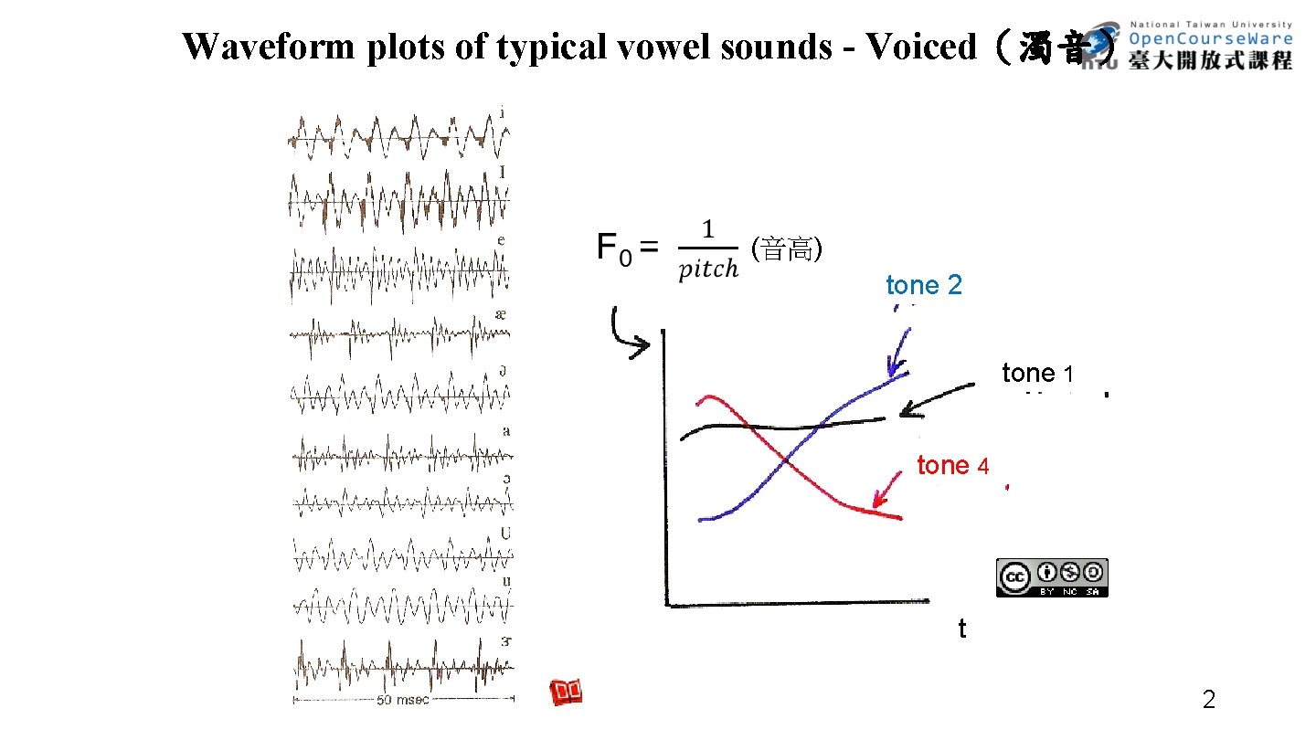 Waveform plots of typical vowel sounds - Voiced（濁音） (音高) tone 2 tone 1 tone