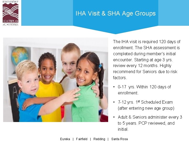 IHA Visit & SHA Age Groups The IHA visit is required 120 days of