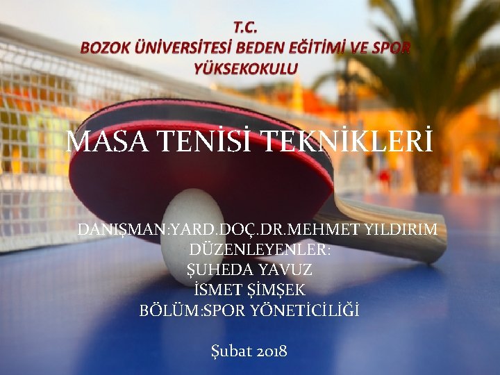 MASA TENİSİ TEKNİKLERİ DANIŞMAN: YARD. DOÇ. DR. MEHMET YILDIRIM DÜZENLEYENLER: ŞUHEDA YAVUZ İSMET ŞİMŞEK