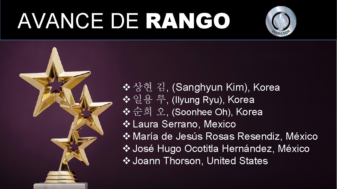 AVANCE DE RANGO v 상현 김, (Sanghyun Kim), Korea v 일용 루, (Ilyung Ryu),