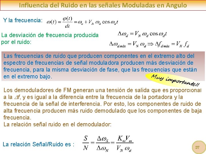Influencia del Ruido en las señales Moduladas en Angulo Y la frecuencia: La desviación