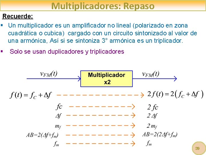 Multiplicadores: Repaso Recuerde: § Un multiplicador es un amplificador no lineal (polarizado en zona