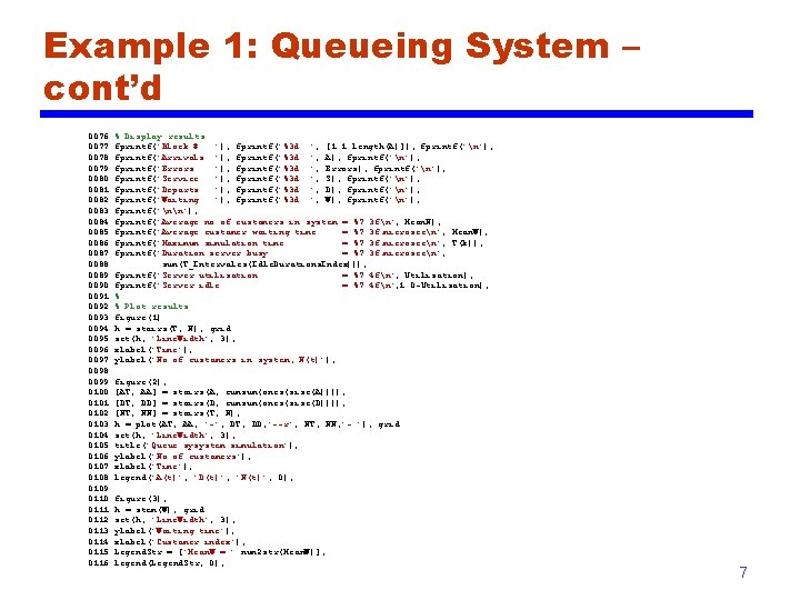 Example 1: Queueing System – cont’d 0076 0077 0078 0079 0080 0081 0082 0083