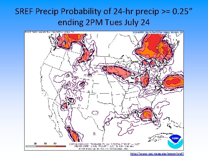 SREF Precip Probability of 24 -hr precip >= 0. 25” ending 2 PM Tues