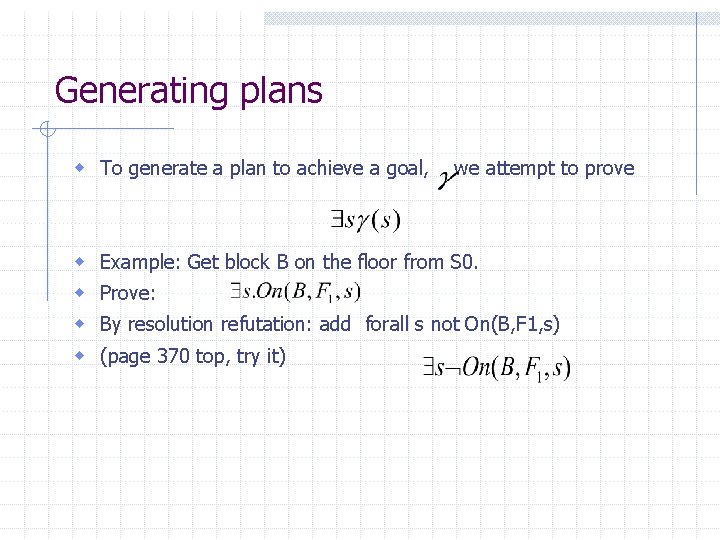 Generating plans w To generate a plan to achieve a goal, w w we Generating plans w To generate a plan to achieve a goal, w w we