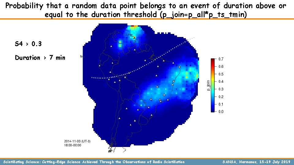 Probability that a random data point belongs to an event of duration above or