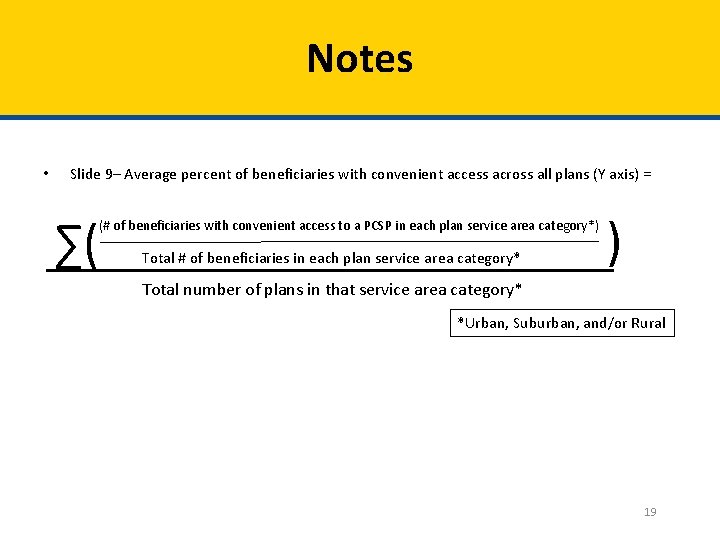 Notes • Slide 9– Average percent of beneficiaries with convenient access across all plans