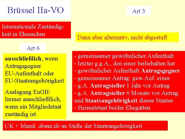 Brüssel IIa-VO Internationale Zuständigkeit in Ehesachen Art 3 Dann aber alternativ, nicht abgestuft Art