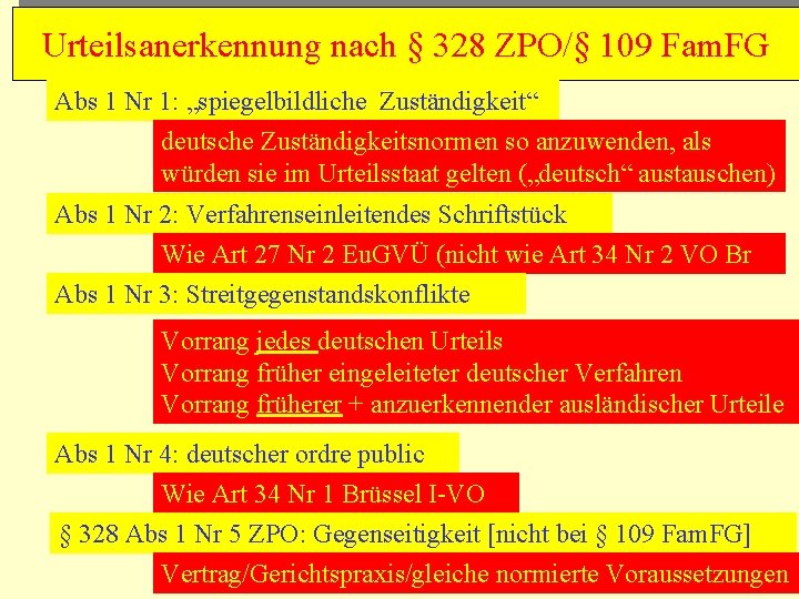 Urteilsanerkennung nach § 328 ZPO/§ 109 Fam. FG Abs 1 Nr 1: „spiegelbildliche Zuständigkeit“