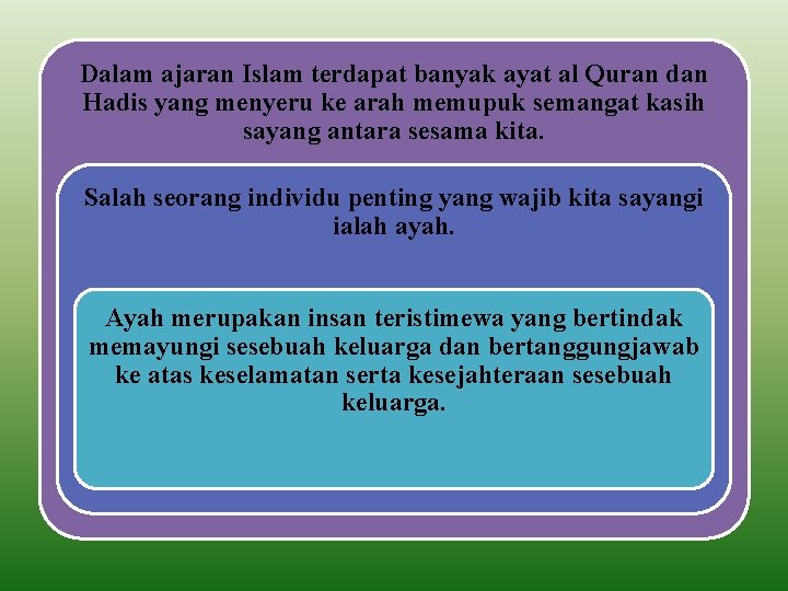 Dalam ajaran Islam terdapat banyak ayat al Quran dan Hadis yang menyeru ke arah