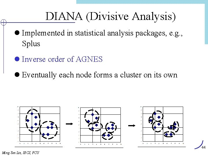 DIANA (Divisive Analysis) l Implemented in statistical analysis packages, e. g. , Splus l