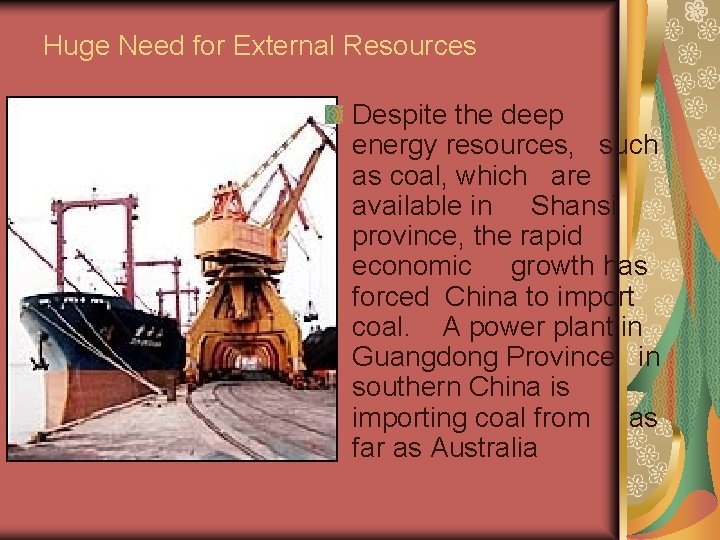 Huge Need for External Resources Despite the deep energy resources, such as coal, which